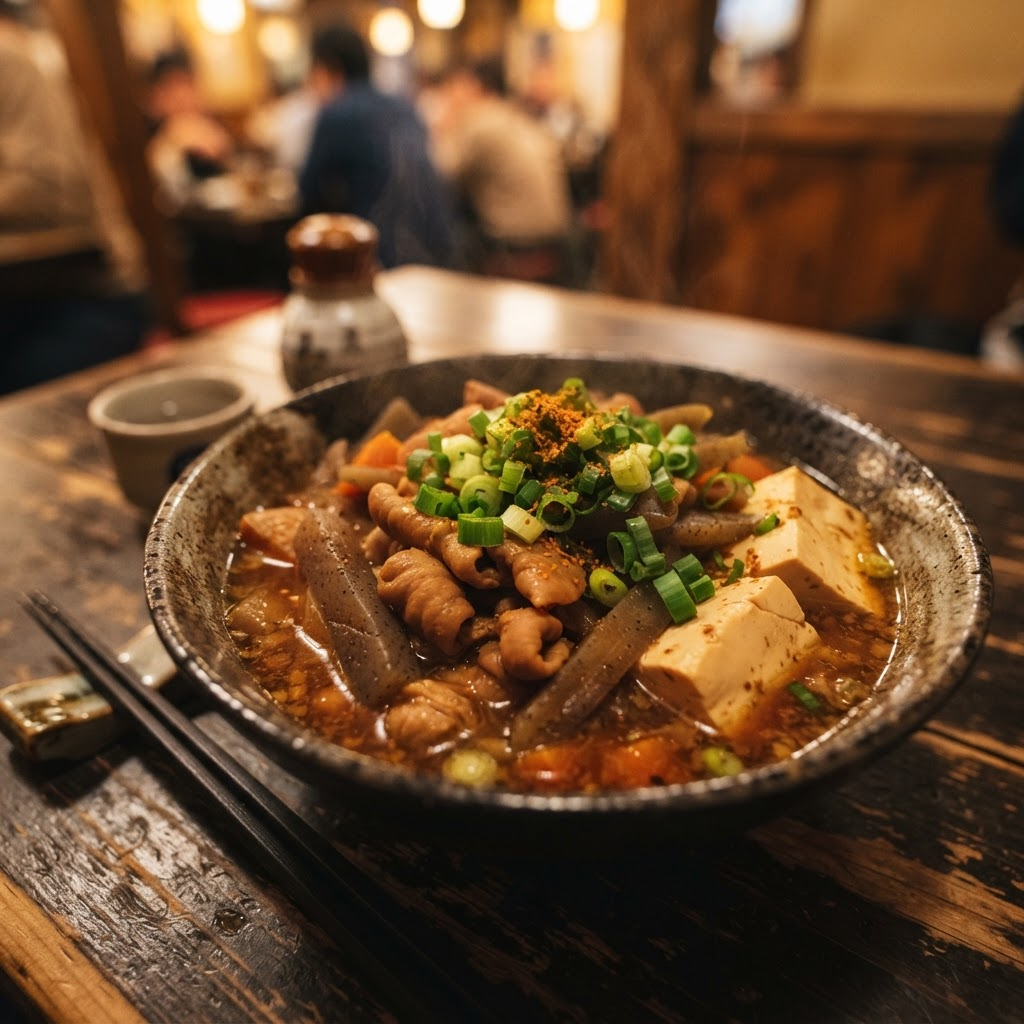 かさね(煮込みと煮豆腐の一皿)